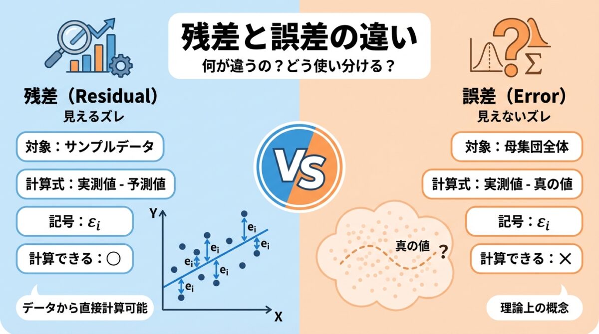 【完全図解】残差と誤差の違い|見えるズレと見えないズレを徹底解説 - soloblog