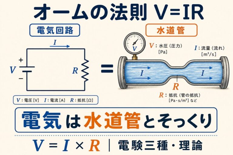 オームの法則 V=IR とは？電圧・電流・抵抗の関係を「水道管」で図解｜例題つき