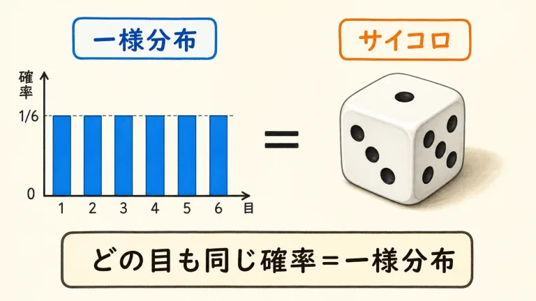 一様分布とは？サイコロで学ぶ「すべて等確率」の世界をやさしく図解