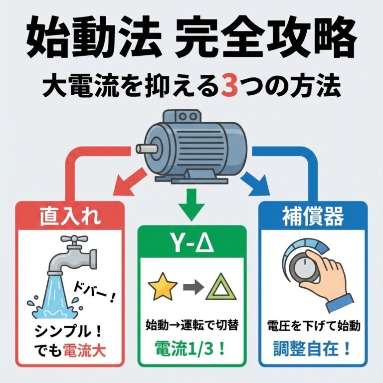 誘導電動機の始動法｜直入れ・Y-Δ・始動補償器をイメージでマスター