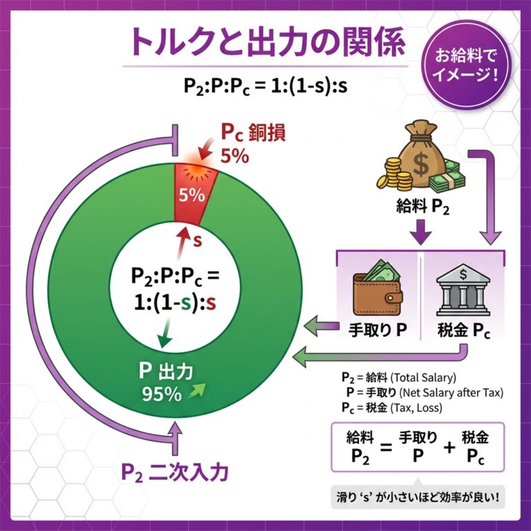 トルクと出力の関係｜P₂:P:Pc = 1:(1-s):s を完全マスター