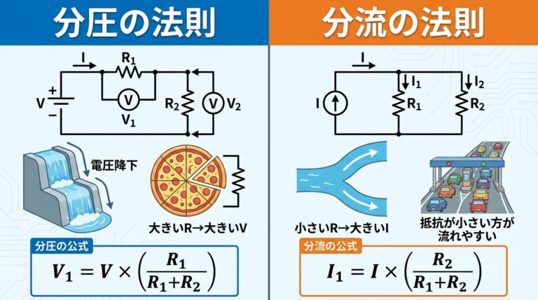 分圧・分流の法則｜公式と覚え方、分圧回路・分流器の計算を例題で図解