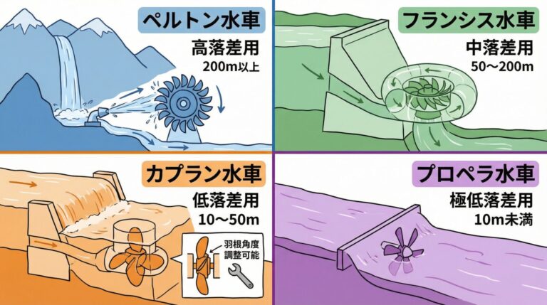 水車の種類と特徴｜ペルトン・フランシス・カプラン・プロペラ水車を完全図解