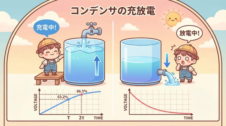 コンデンサの充放電を完全攻略｜時定数τと過渡現象を63.2%ルールでマスターする【静電気 補足】