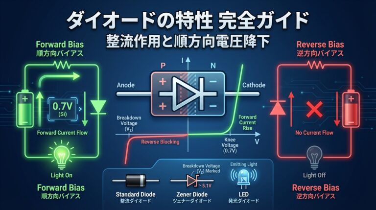 ダイオードの特徴と特性｜整流作用・順方向電圧0.7V・種類を図解