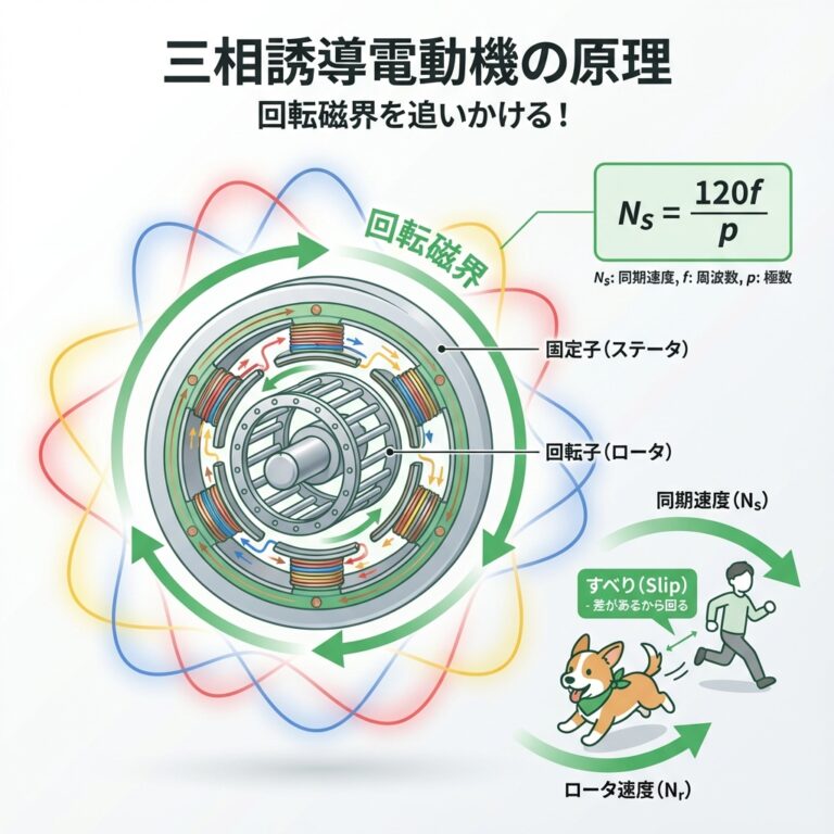 三相誘導電動機とは？原理を回転磁界と同期速度から図解でイメージ理解