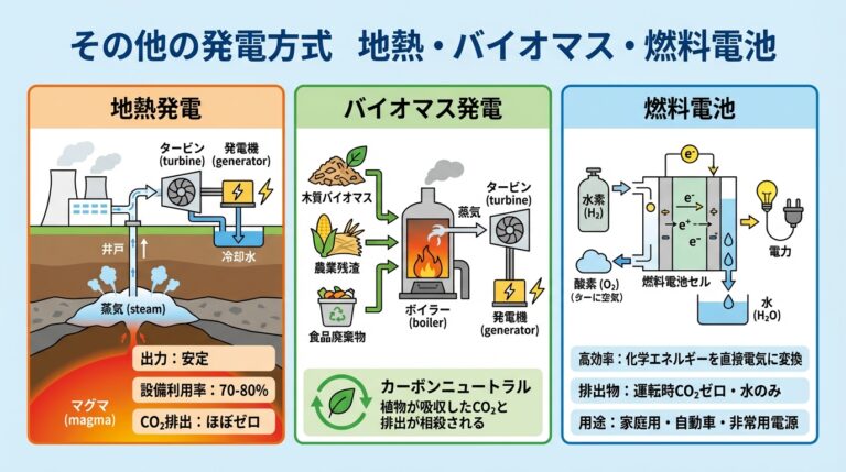 その他の発電方式｜地熱・バイオマス・燃料電池をサクッと解説