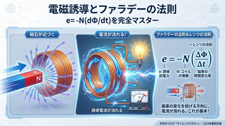 ファラデーの法則とは？e＝−N(dΦ/dt)の意味と計算例｜電磁誘導