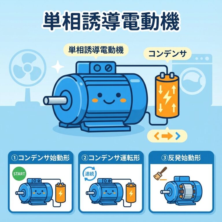 【図解で完全理解】単相誘導電動機｜コンデンサ始動形・運転形のしくみをイメージでマスター【誘導機 第8回】