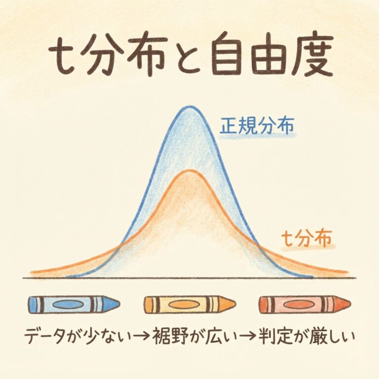 t分布とは？自由度と臨界値の関係、データが少ないと判定が厳しくなる理由を図解