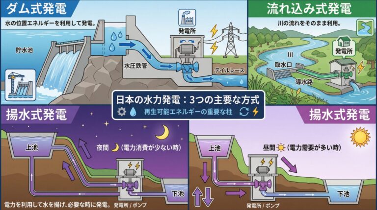 水力発電の基礎｜ダム式・流れ込み式・揚水式の違いと計算問題で満点を狙う