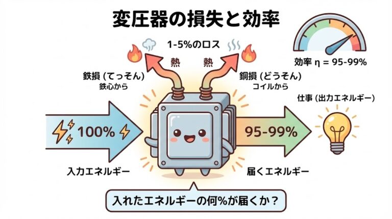 変圧器の損失と効率｜鉄損・銅損・最大効率条件を完全マスター
