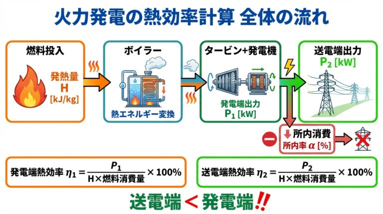 火力発電の熱効率と燃焼計算｜発熱量・所内率・燃料消費量・CO2の求め方を例題で図解｜計算ツール付き