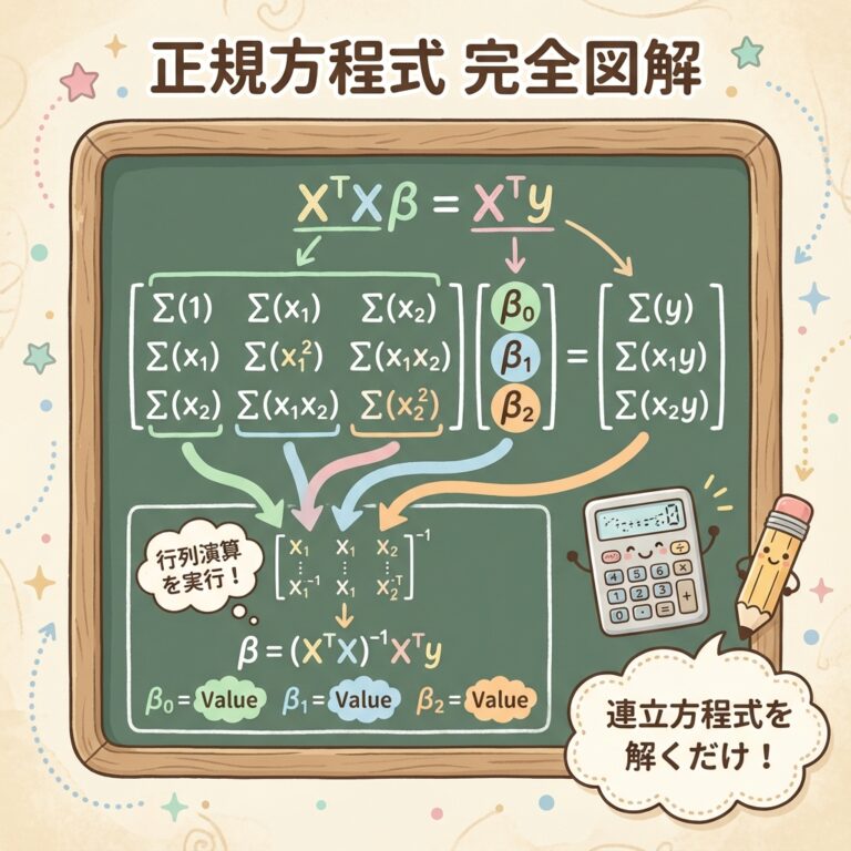 重回帰の正規方程式｜偏回帰係数と切片を求める全手順を完全図解