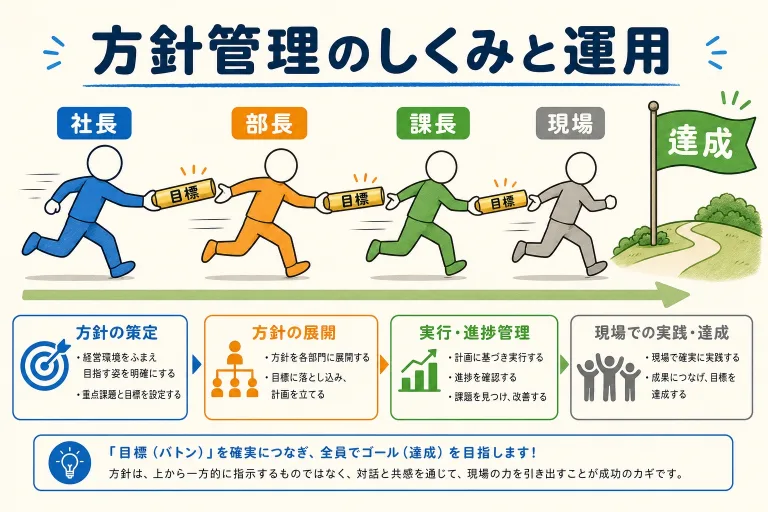 方針管理のしくみと運用｜会社の目標を1年でどう回すかをやさしく図解