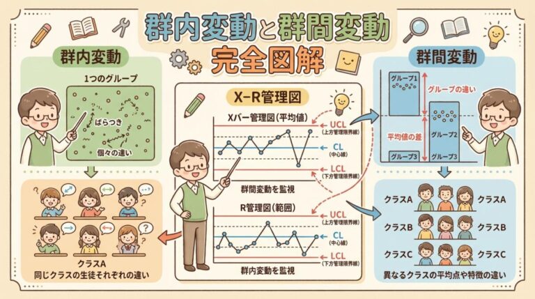 群内変動と群間変動の違い｜X̄-R管理図での見分け方と分散の求め方