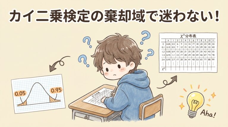 カイ二乗検定の棄却域で迷わない！｜0.05と0.95どっちを見る？検定統計量の意味も徹底解説