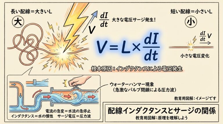 配線インダクタンスとサージの関係｜L×dI/dtがすべてを決める