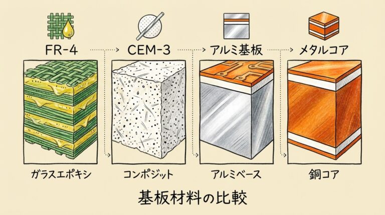 基板材質の選び方｜FR-4・CEM-3・アルミ基板・メタルコア基板の違い