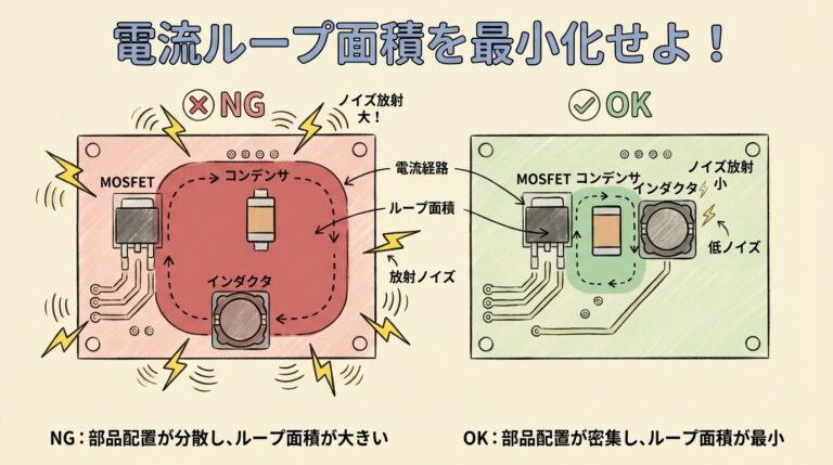 ノイズを減らすパターン設計｜電流ループ面積を小さくする部品配置と配線の手順