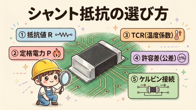 シャント抵抗とは？仕組みと選び方（抵抗値・定格電力・TCR・ケルビン接続）｜計算ツール付き