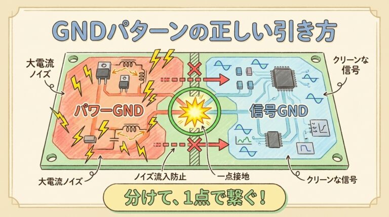 GNDパターンの正しい引き方｜パワーGNDと信号GNDの分離・1点アース・スター接続の全手順
