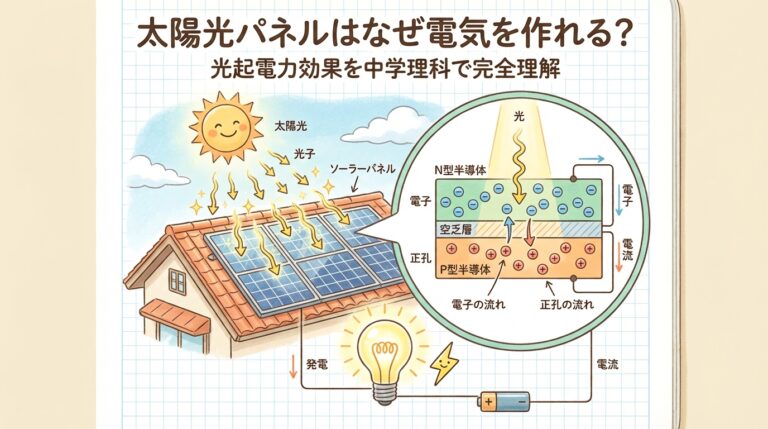 太陽光パネルはなぜ電気を作れる？｜「光起電力効果」の仕組みを中学理科で理解する