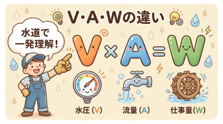 ボルト・アンペア・ワットの違い｜V×A=Wの計算を家電の例と水道で図解