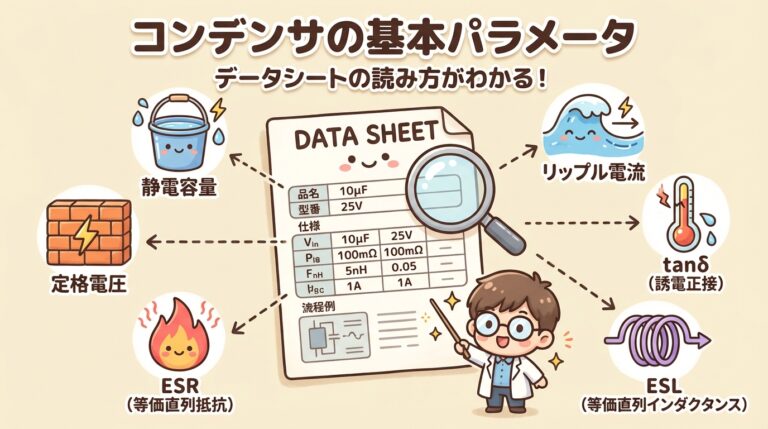 コンデンサの基本パラメータ｜静電容量・耐圧・ESR・ESL・tanδ・リップル電流をデータシートで読み解く