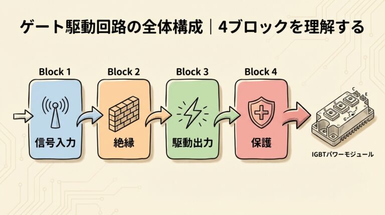 ゲート駆動回路の全体構成｜「信号→絶縁→駆動→保護」の4ブロックを理解する