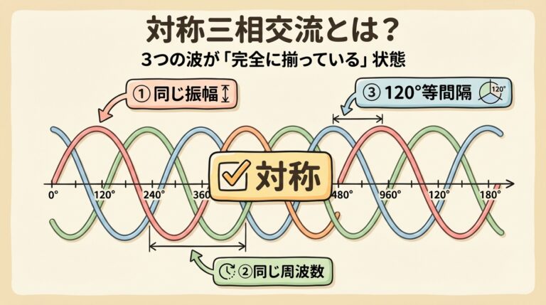 対称三相交流とは？｜3つの波が「完全に揃っている」とはどういう意味か
