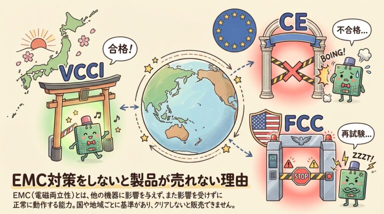 EMCとは？対策しないと製品が売れない理由とVCCI・CE・FCC規格の基本