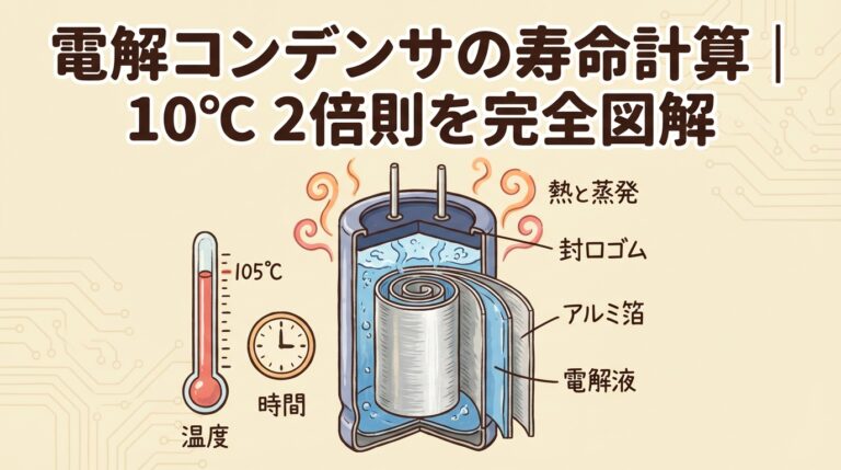 電解コンデンサの寿命計算｜リプル電流と温度から推定する実務手順【10℃2倍則を完全図解】