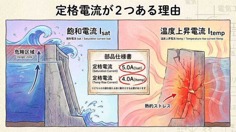 インダクタの飽和電流と温度上昇電流の違い｜データシートの定格電流が2つある理由
