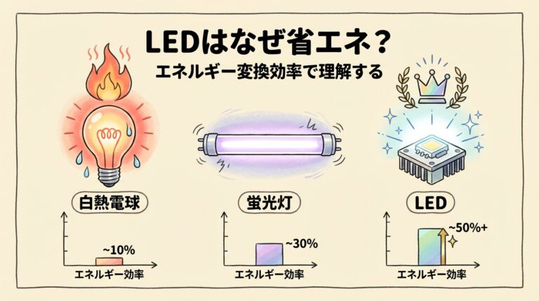 LEDはなぜ省エネ？｜白熱電球・蛍光灯との違いを「エネルギー変換効率」で理解する