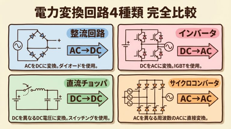電力変換回路の比較表｜整流・チョッパ・インバータ・サイクロコンバータを総整理