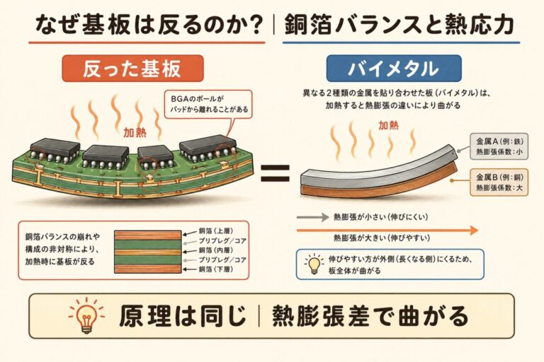 なぜ基板は反るのか？｜銅箔バランスと熱応力の正体