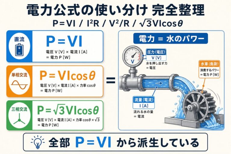 電力の公式が混乱する人へ｜P=VI・I²R・V²/Rの使い分け完全整理