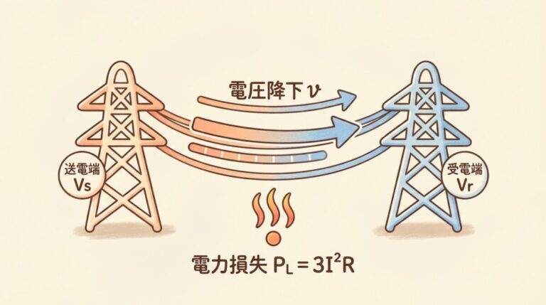 電圧降下と電力損失の公式｜送電線の√3I(Rcosθ＋Xsinθ)と3I²Rを図解