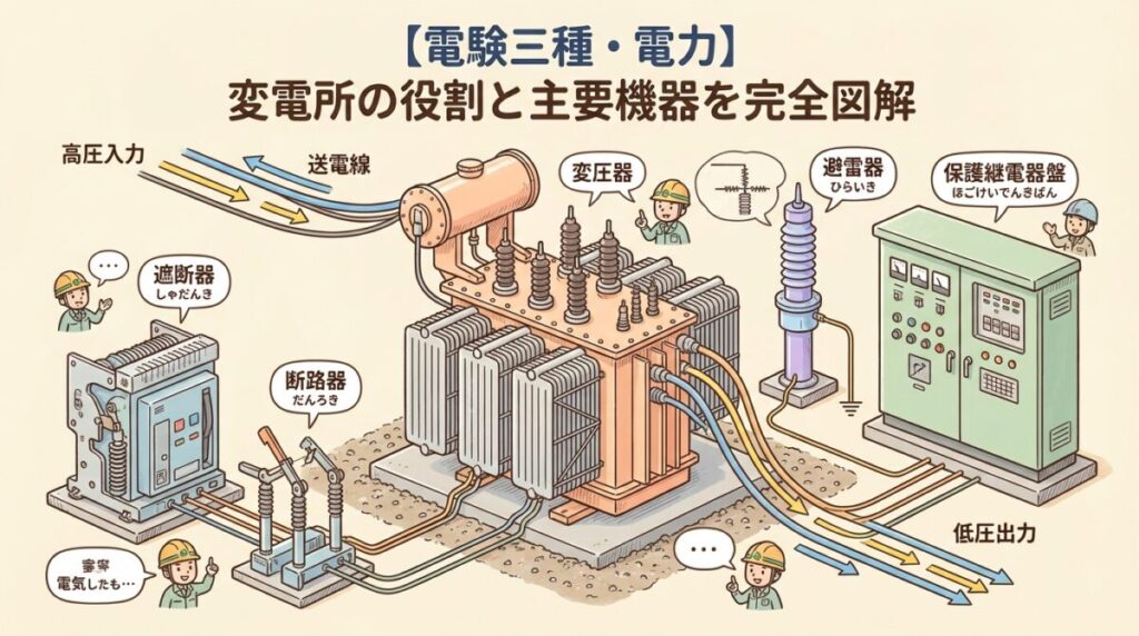 【電験三種・電力】変電所の役割と主要機器|変圧器・遮断器・断路器・保護継電器を完全図解 - soloblog