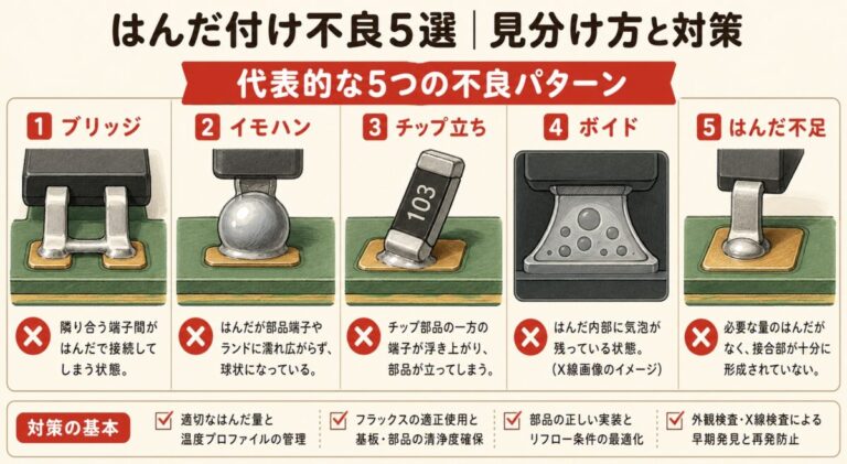 【完全図解】はんだ付け不良5選｜ブリッジ・イモハン・チップ立ち徹底解説