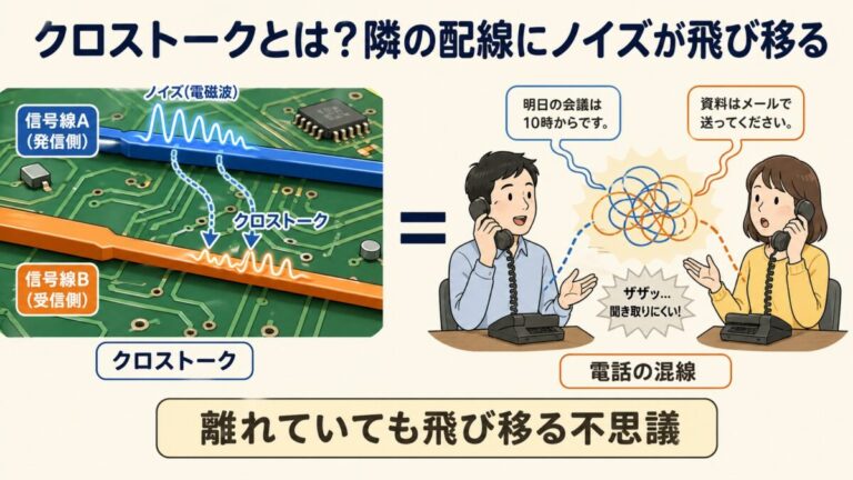 【完全図解】クロストークとは？｜隣の配線にノイズが飛び移るメカニズム