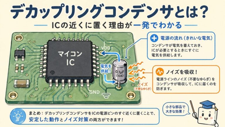 【完全図解】デカップリングコンデンサとは？｜パスコン・バイパスとの違いと「ICの近くに置く理由」
