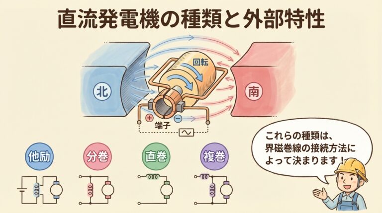 直流発電機の種類と外部特性｜他励・分巻・直巻・複巻を一覧整理