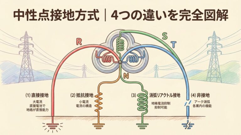【電験三種・電力】中性点接地方式｜直接接地・抵抗接地・消弧リアクトル接地・非接地の違いを完全図解