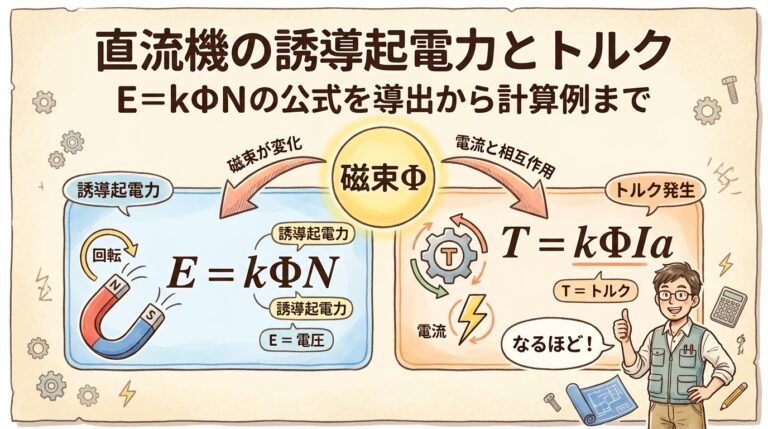 直流機の誘導起電力とトルク｜E=kΦNの公式を導出から計算例まで