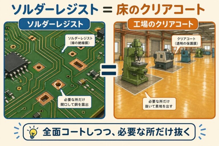 ソルダーレジストとは？基板の「緑色の膜」がなぜ必要かを図解