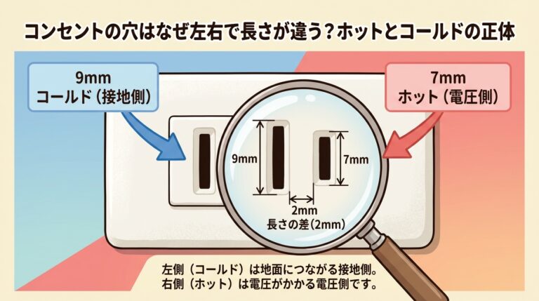 コンセントのホットとコールドの違い｜穴の長さ・見分け方・極性を図解