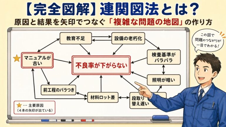 【完全図解】連関図法とは？｜原因と結果を矢印でつなぐ「複雑な問題の地図」の作り方
