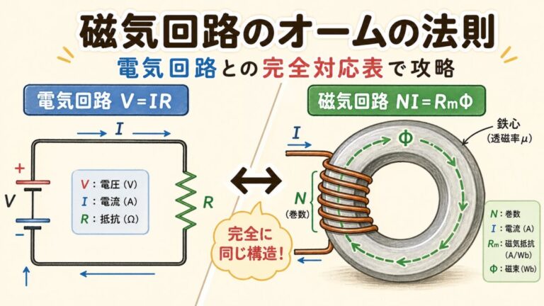 起磁力の公式 F＝NI と磁気回路のオームの法則｜対応表と計算例